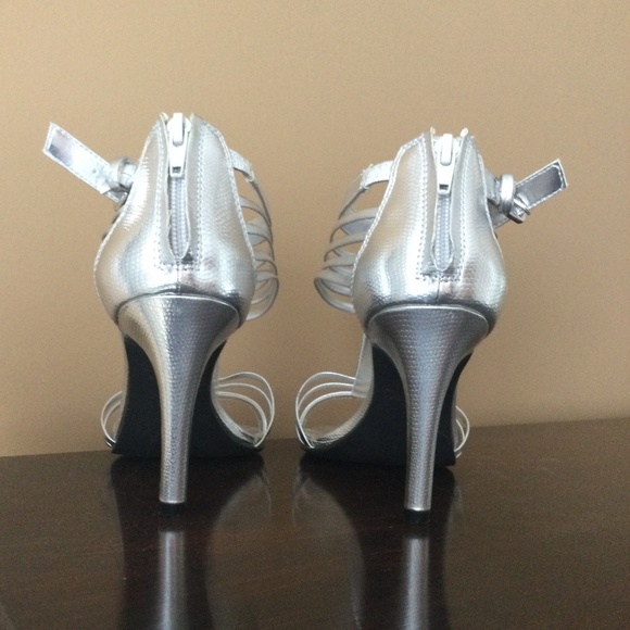 Gallery Sparkly Silver Strappy Stilettos - Picture 8 of 14